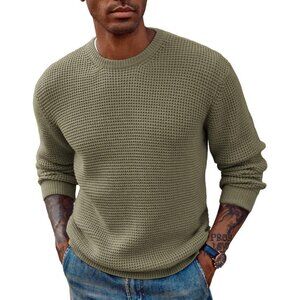 PJ PAUL JONES Mens Green Crewneck Pullover Sweater Long Sleeve Knitted Sweaters